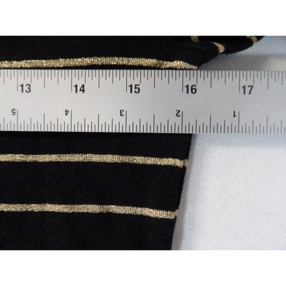 Lauren Ralph Lauren Womens Medium Shirt Tee Long Sleeve Black Gold Striped Basic - Picture 10 of 10